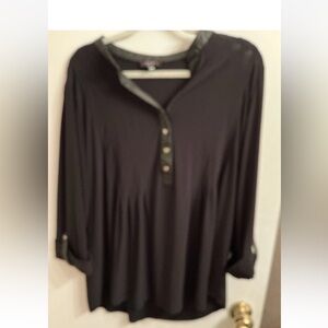 Cocomo Womens  2X Black Blouse Pintuck Front Top